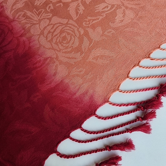 Rachele Burgundy Orange Ombré Scarf Fringe Viscose Soft 77"×28" - Picture 5 of 12